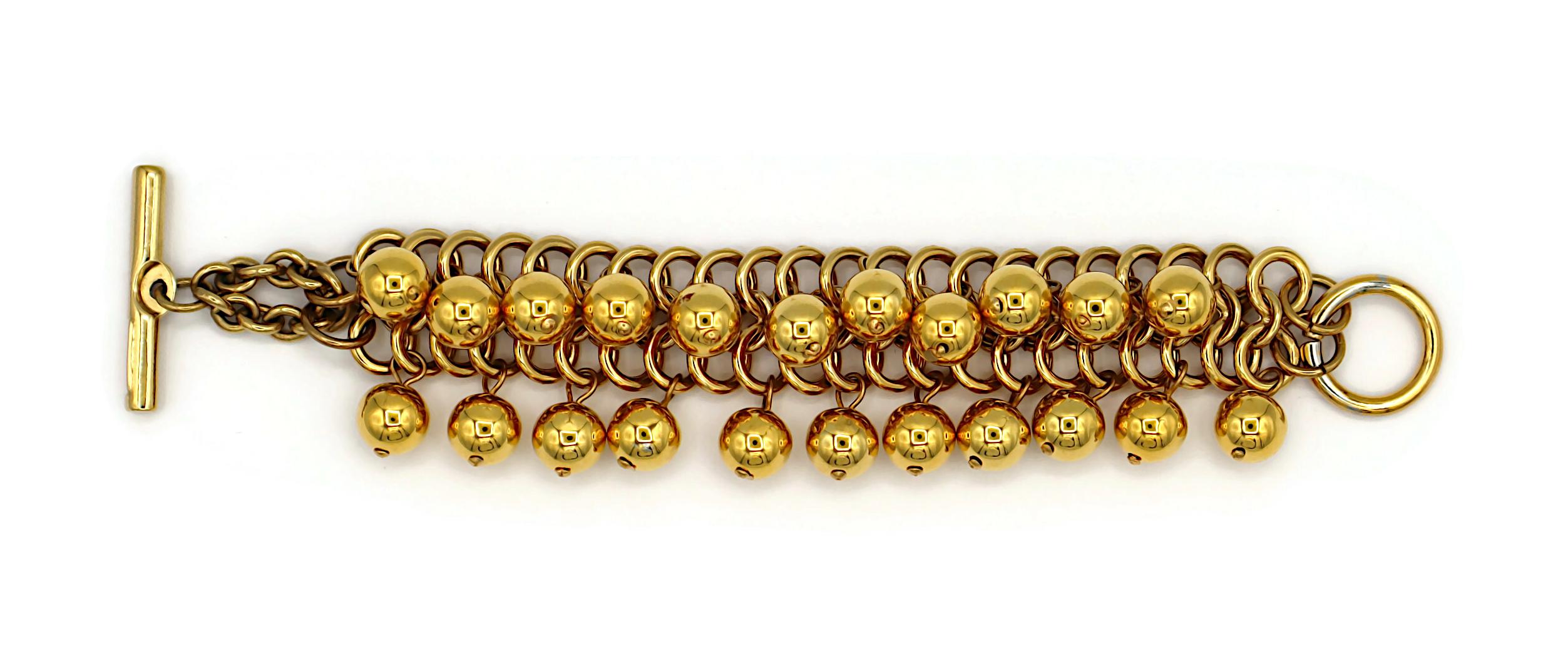 PACO RABANNE Vintage Gold Tone Ball Charm Bracelet In Good Condition For Sale In Nice, FR