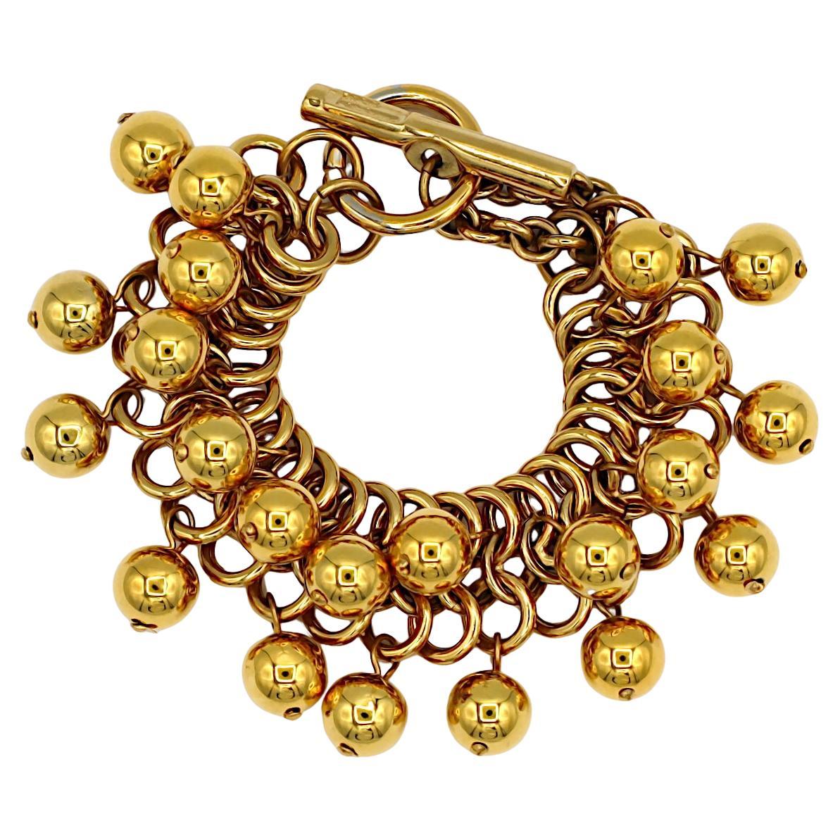 PACO RABANNE Vintage Gold Tone Ball Charm Bracelet For Sale