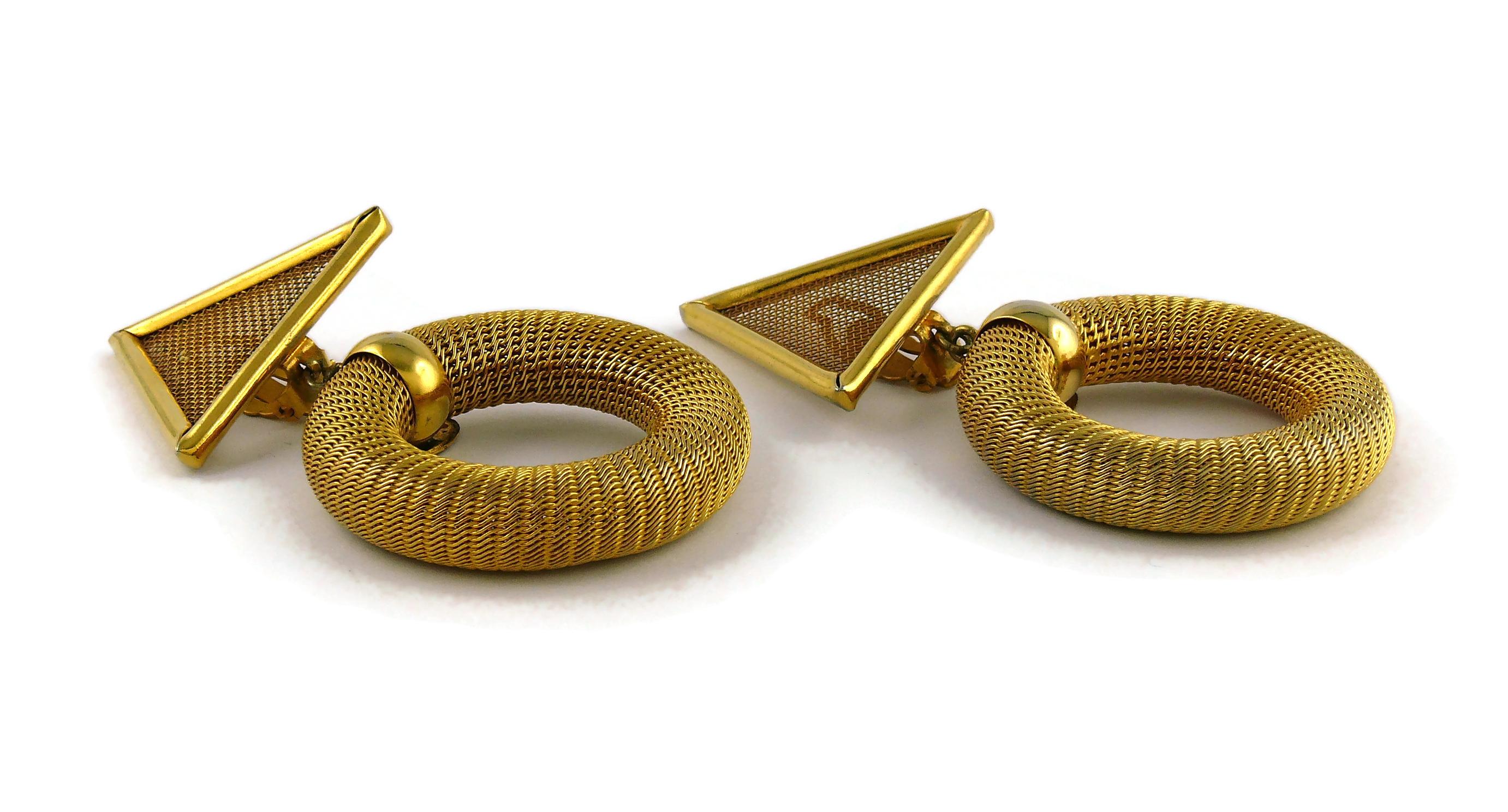 Women's Paco Rabanne Vintage Gold Toned Geometric Dangling Earrings For Sale
