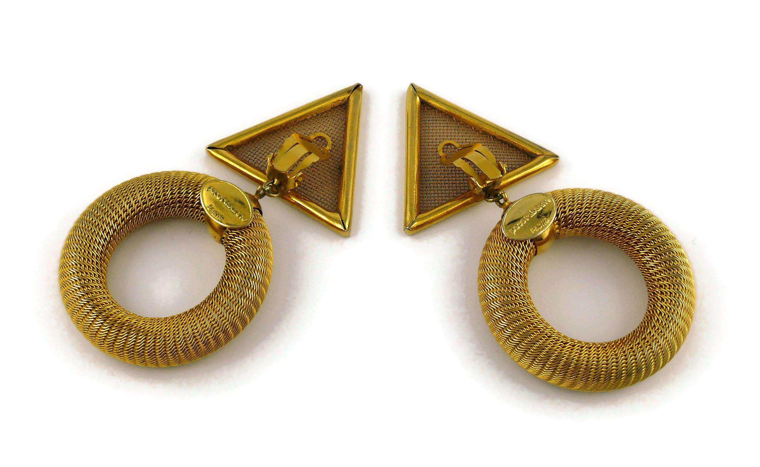 Paco Rabanne Vintage Gold Toned Geometric Dangling Earrings For Sale 4