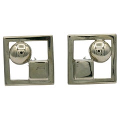 PACO RABANNE Vintage Massive Silver Tone Modernist Clip-On Earrings