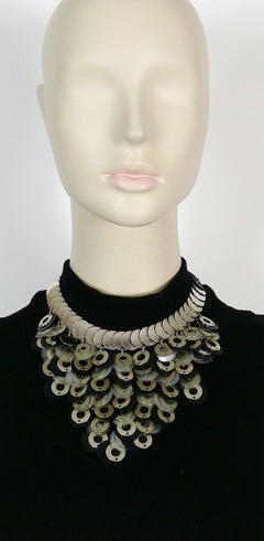 Paco Rabanne Vintage Rhodoid and Metal Discs Necklace