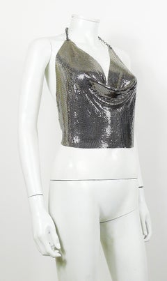 PACO RABANNE Vintage Silver Metal Mesh Draped Backless Top