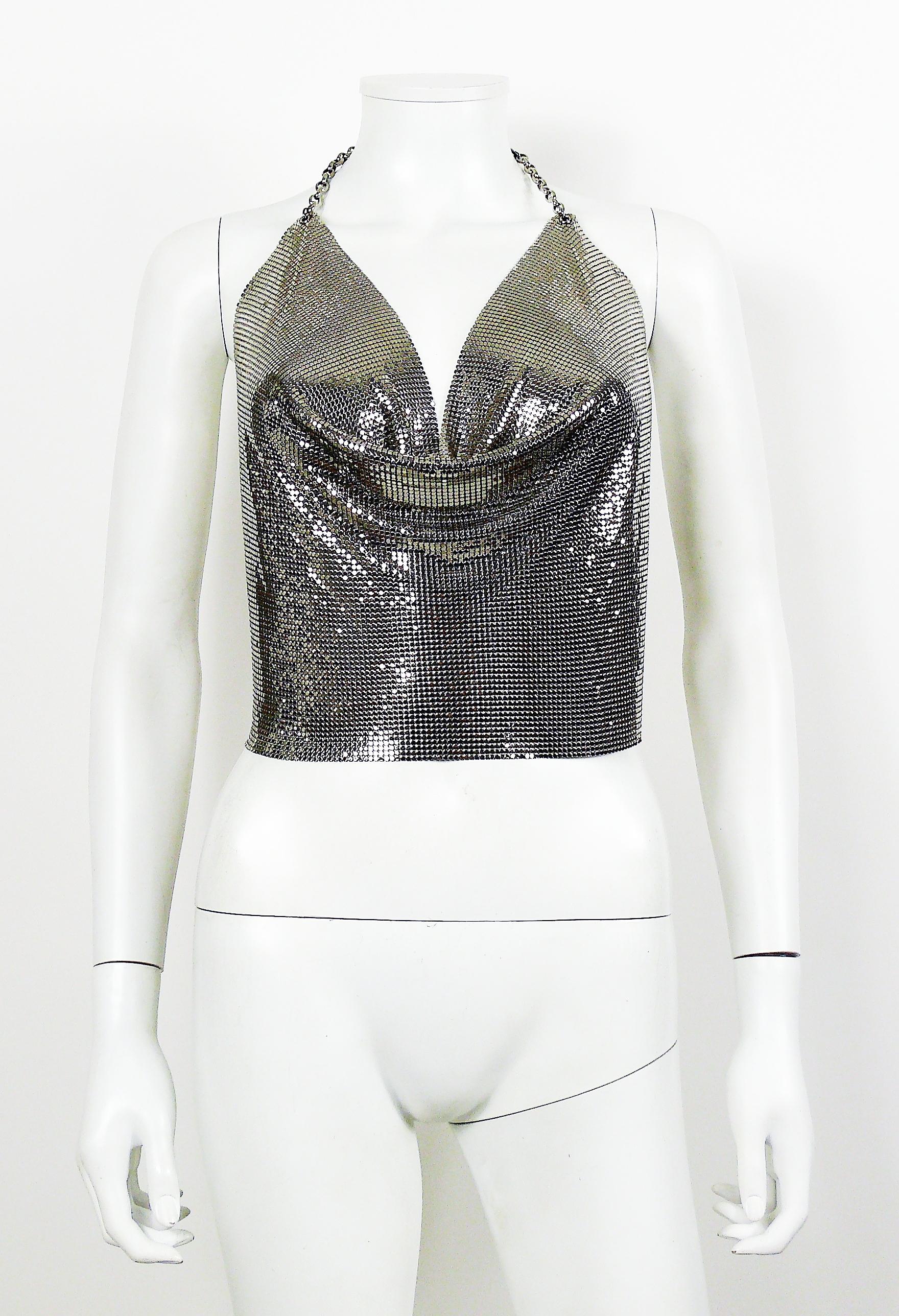 PACO RABANNE Vintage Silber Metallgeflecht Drapiertes rückenfreies Top im Zustand „Gut“ im Angebot in Nice, FR
