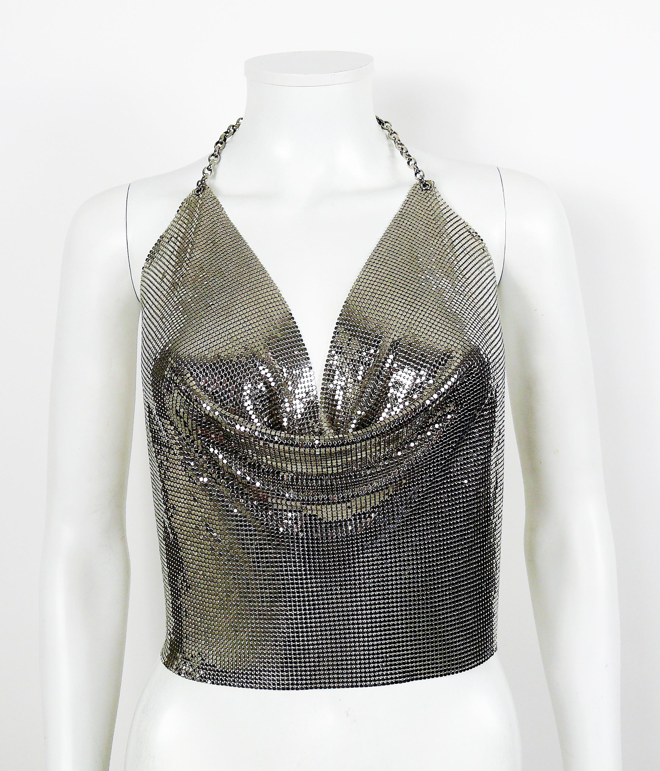 PACO RABANNE Vintage Silber Metallgeflecht Drapiertes rückenfreies Top Damen im Angebot