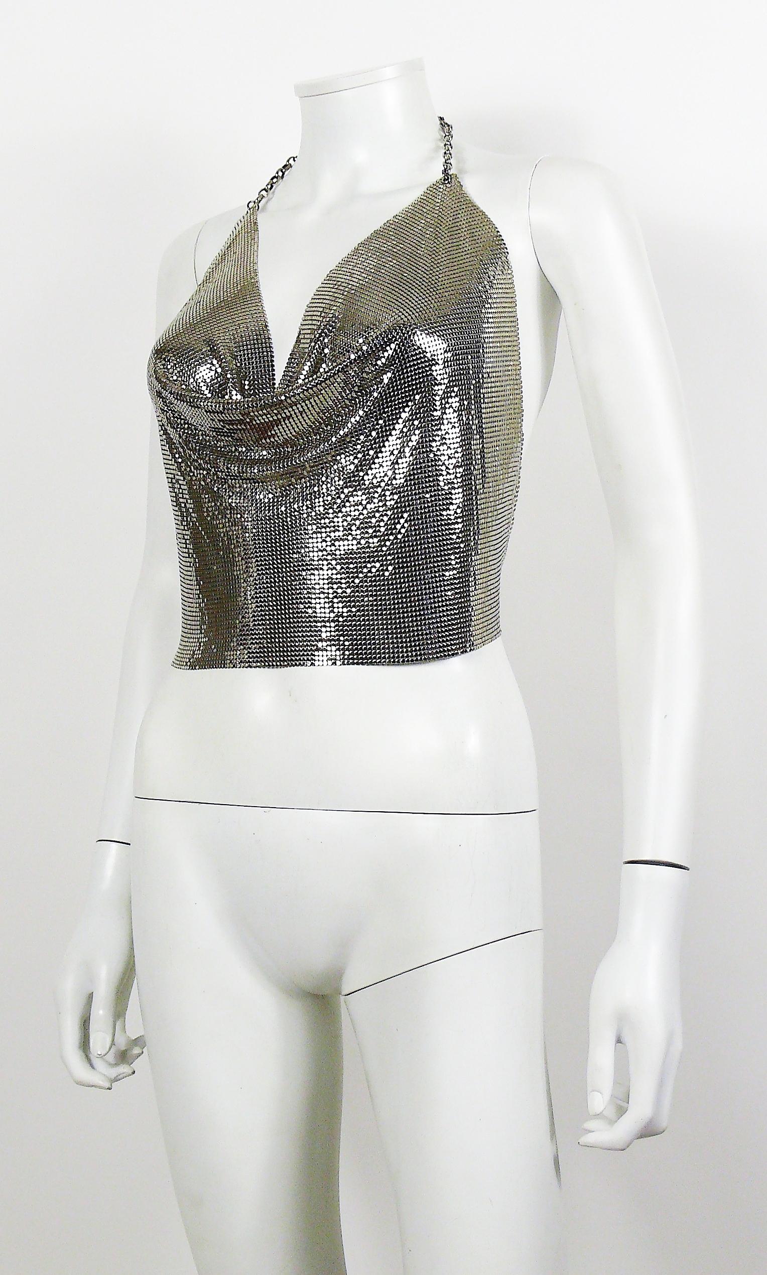 PACO RABANNE Vintage Silber Metallgeflecht Drapiertes rückenfreies Top im Angebot 1
