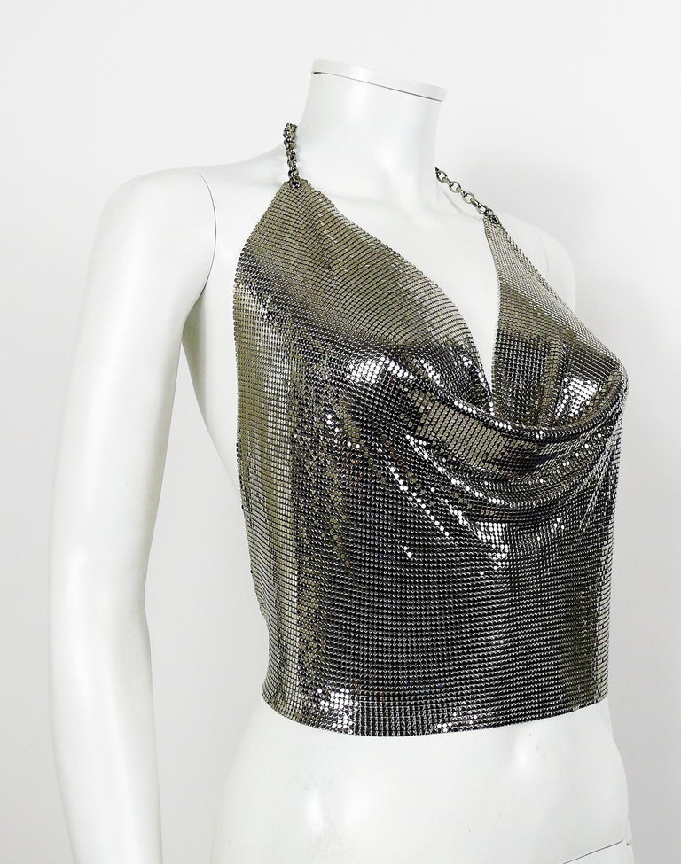 Paco Rabanne Vintage Silver Metal Mesh Iconic Draped Backless Top For Sale  at 1stDibs