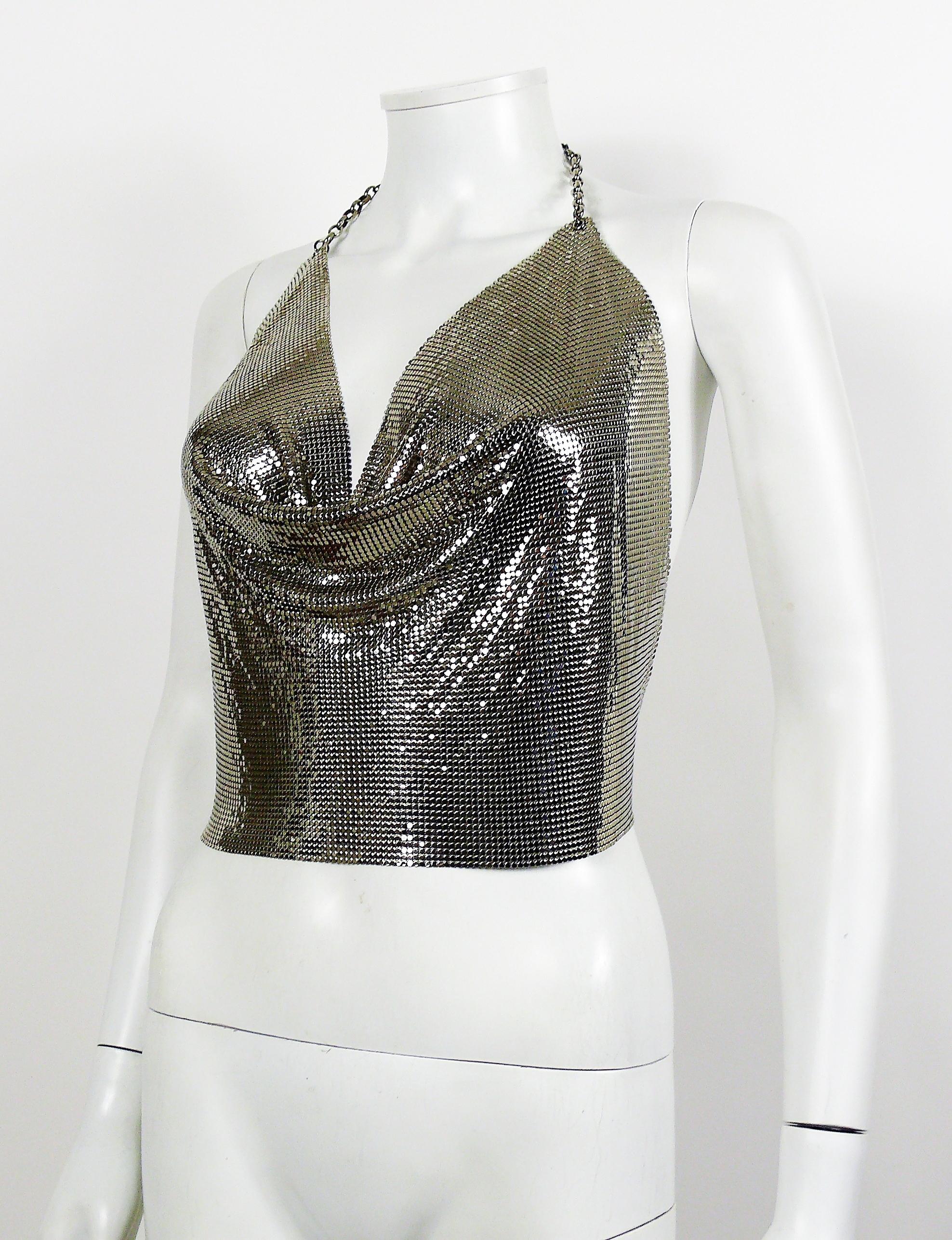 Paco Rabanne Vintage Silver Metal Mesh Iconic Draped Backless Top In Good Condition For Sale In Nice, FR