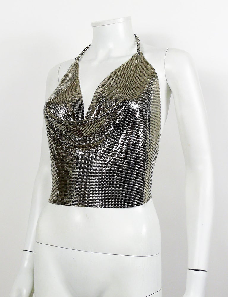 Paco Rabanne Vintage Silver Metal Mesh Iconic Draped Backless Top For ...