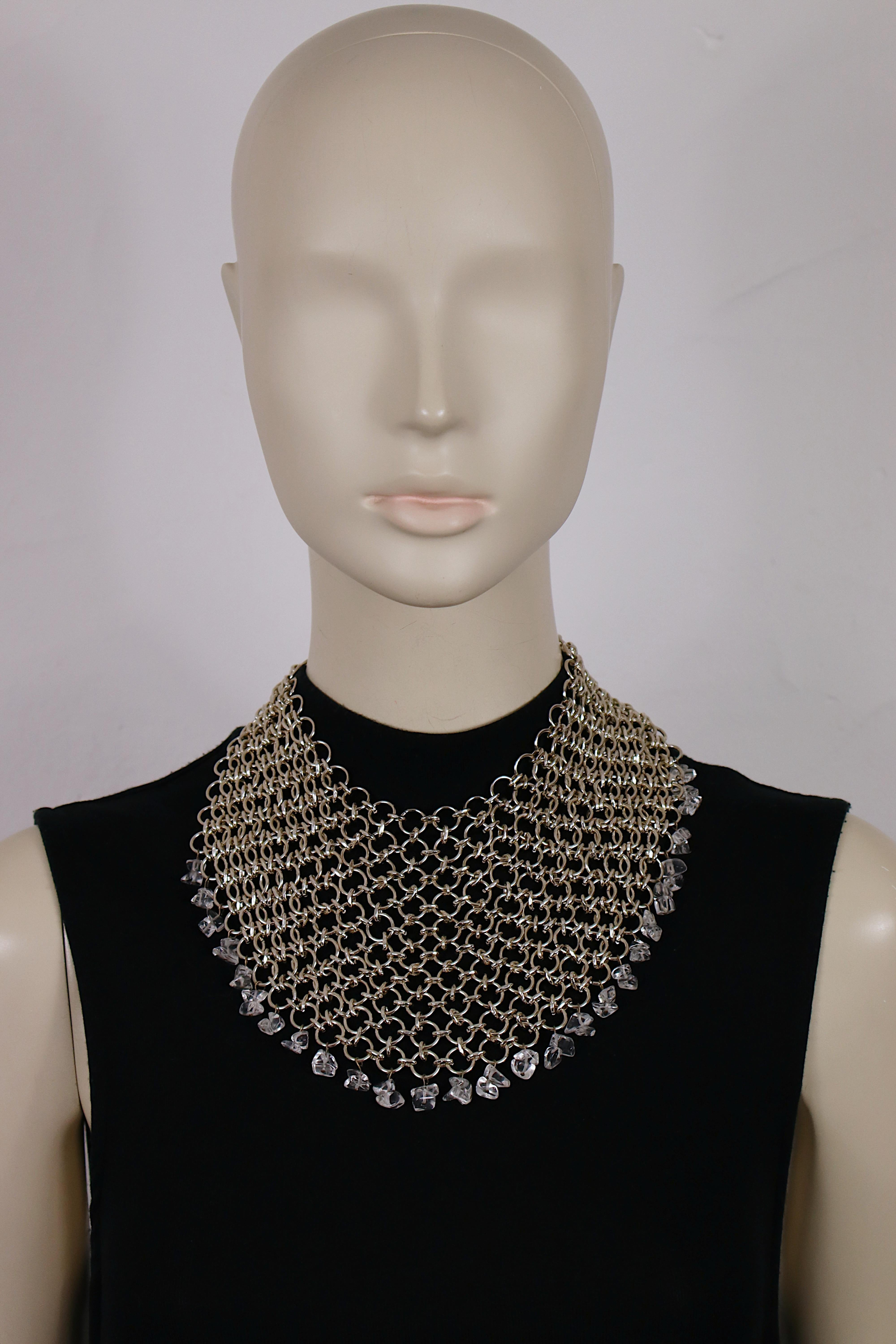 PACO RABANNE Vintage Silver-Tone Chainmail Necklace with Clear Glass ...