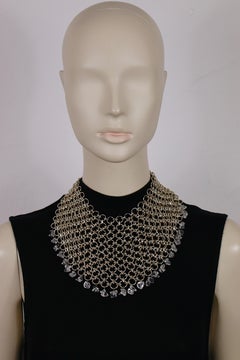 PACO RABANNE Collier Vintage en cotte de mailles argentées avec éclats de verre transparent