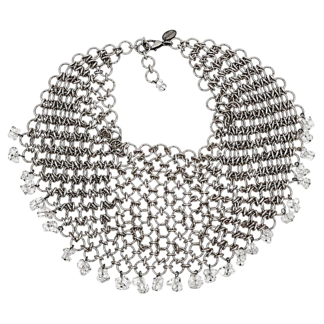 PACO RABANNE Collar vintage de cota de malla plateada con esquirlas de cristal transparente