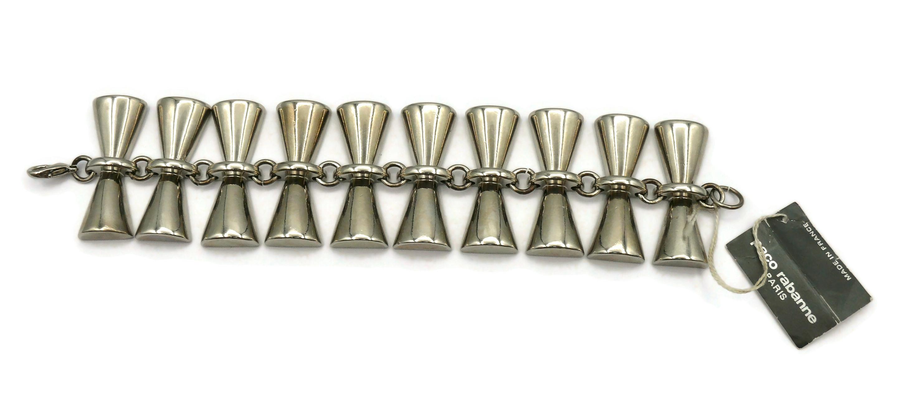 PACO RABANNE Vintage Silver Tone Diabolo Link Bracelet In Excellent Condition For Sale In Nice, FR