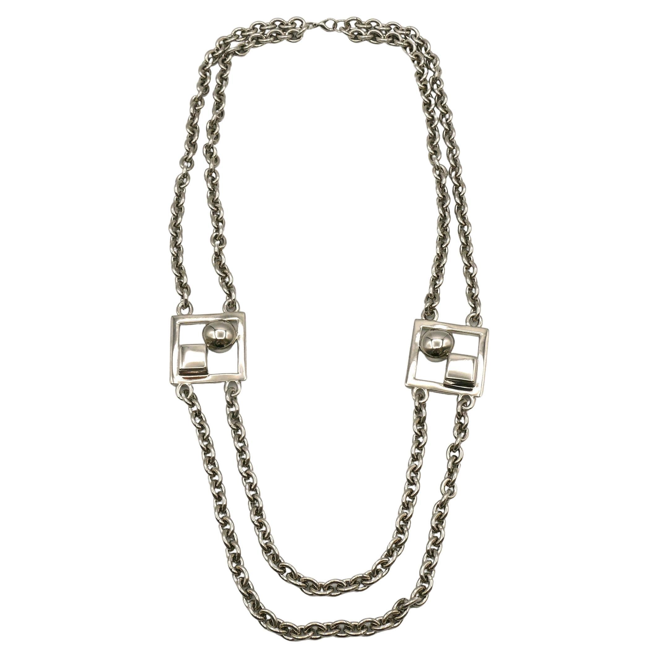 PACO RABANNE Vintage Silver Tone Modernist Chain Necklace For Sale