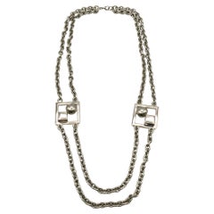 PACO RABANNE Vintage Silver Tone Modernist Chain Necklace