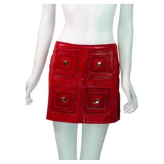PACO RABANNE Vintage Primavera Estate 2002 Minigonna in pelle rossa