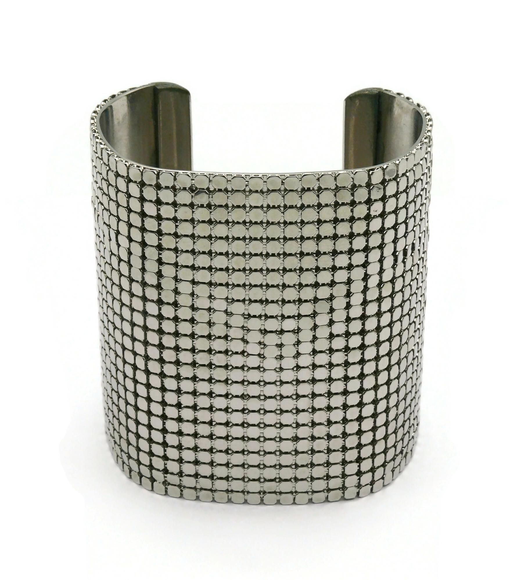 PACO RABANNE Wide Silver Tone Disco Bracelet Cuff For Sale 2