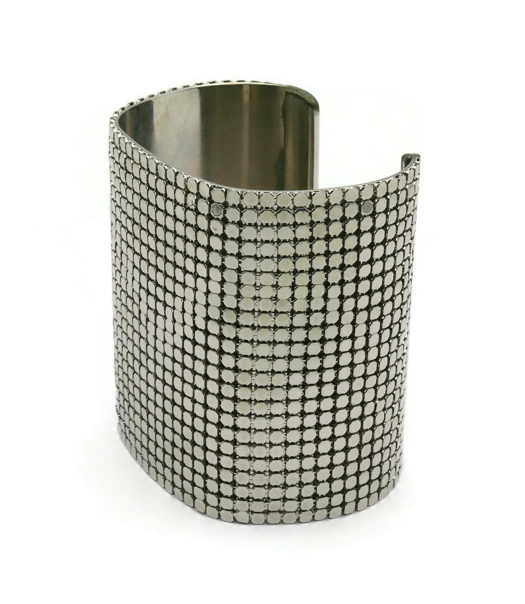 PACO RABANNE Wide Silver Tone Disco Bracelet Cuff For Sale 3