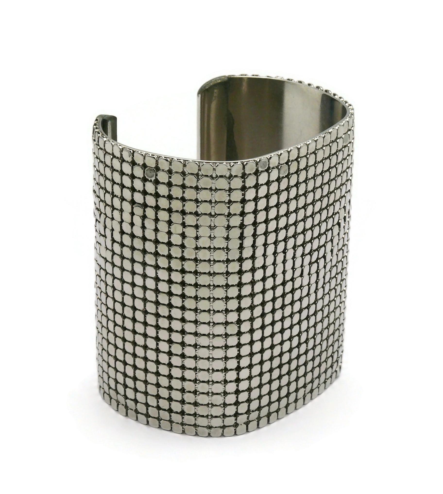 PACO RABANNE Wide Silver Tone Disco Bracelet Cuff For Sale 4
