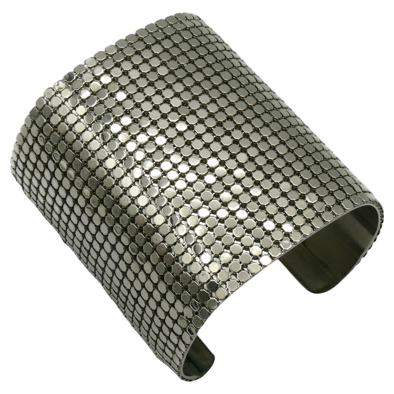 PACO RABANNE Wide Silver Tone Disco Bracelet Cuff For Sale