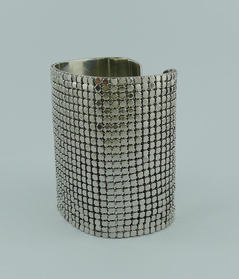 Lot De 2 Bracelets Manchettes Vintage En Métal Argenté - Style Paco Rabanne / YSL - Occasion