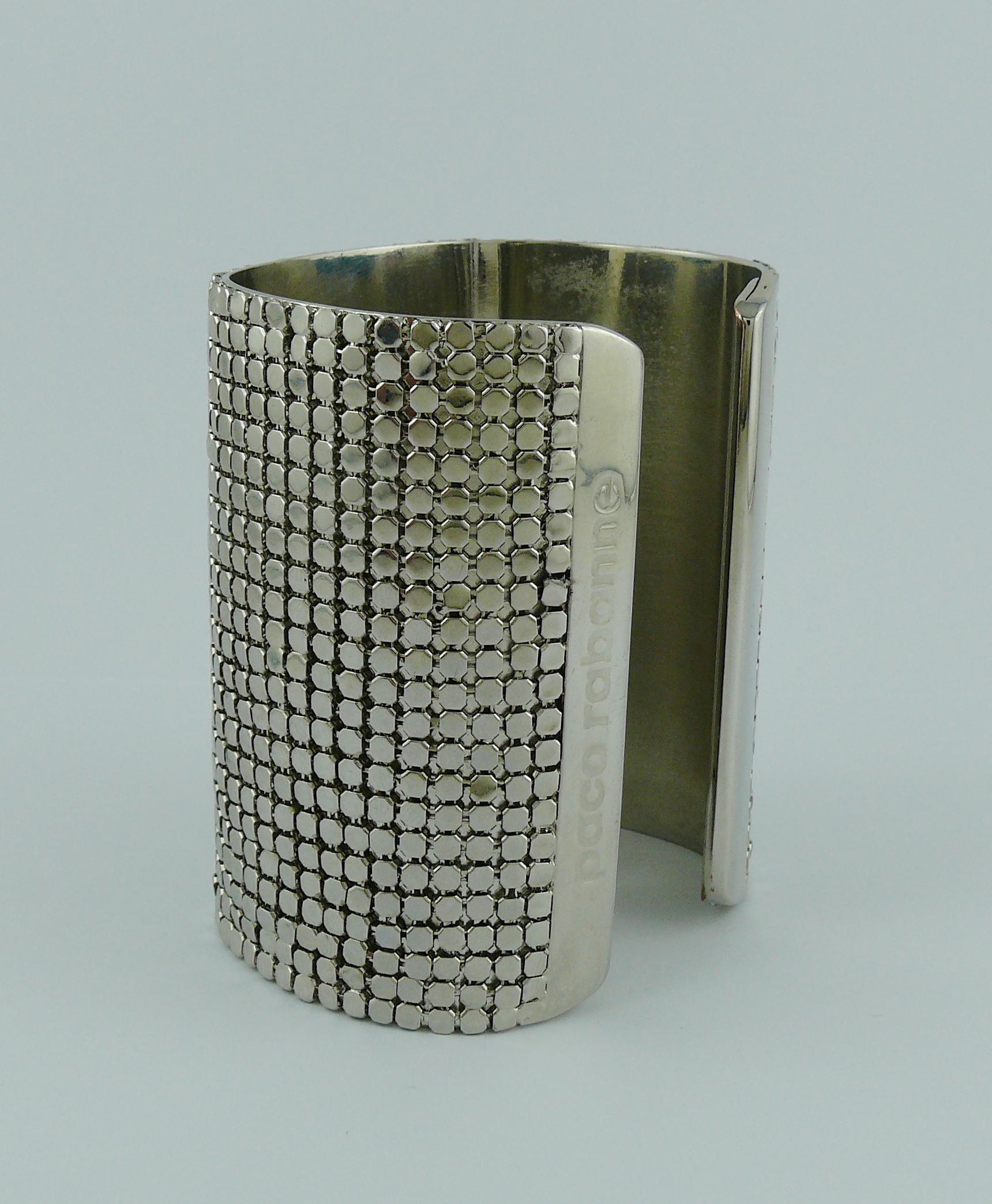 Women's Paco Rabanne Wide Silver Toned Disco Bracelet Cuff For Sale