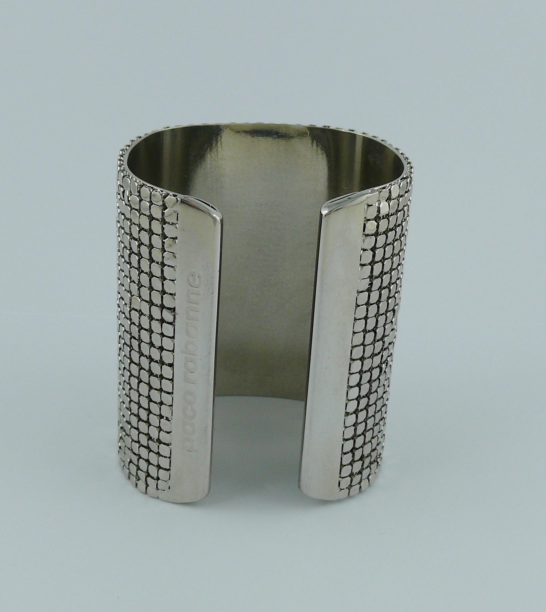 Paco Rabanne Wide Silver Toned Disco Bracelet Cuff For Sale 2