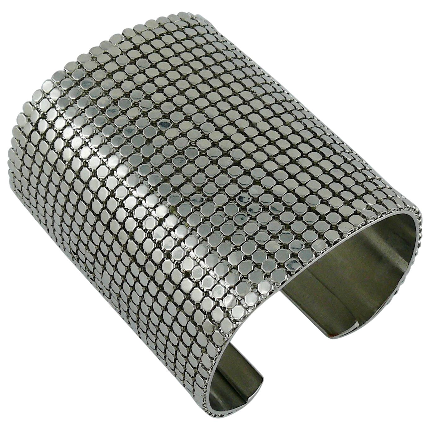 Paco Rabanne Wide Silver Toned Disco Bracelet Cuff