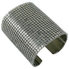 Paco Rabanne Wide Silver Toned Disco Bracelet Cuff