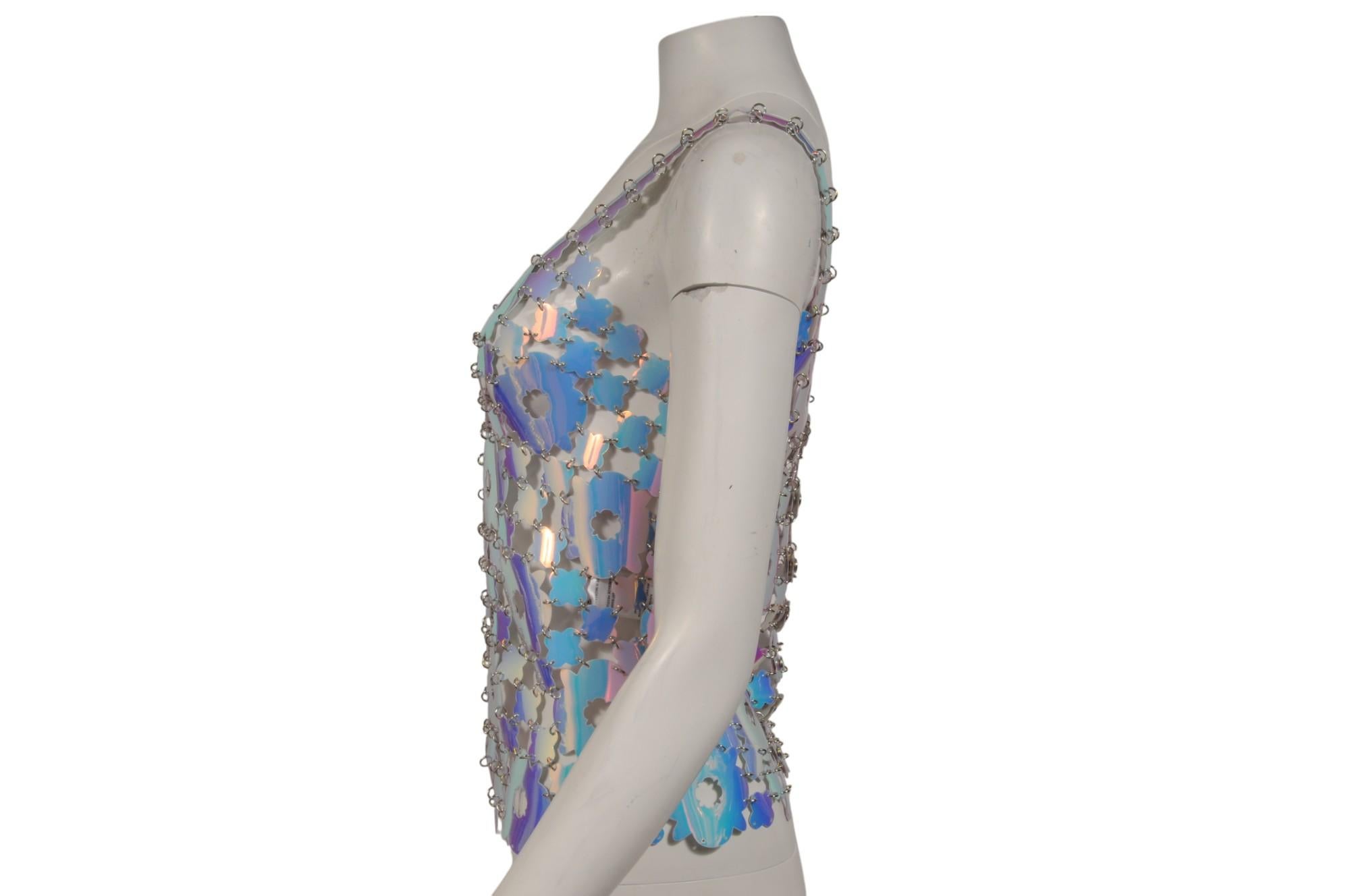 Paco Rabanne Donna Daisy Chain Link Top FR 36 US Small Blue Iridiscent Chainmail in vendita 2