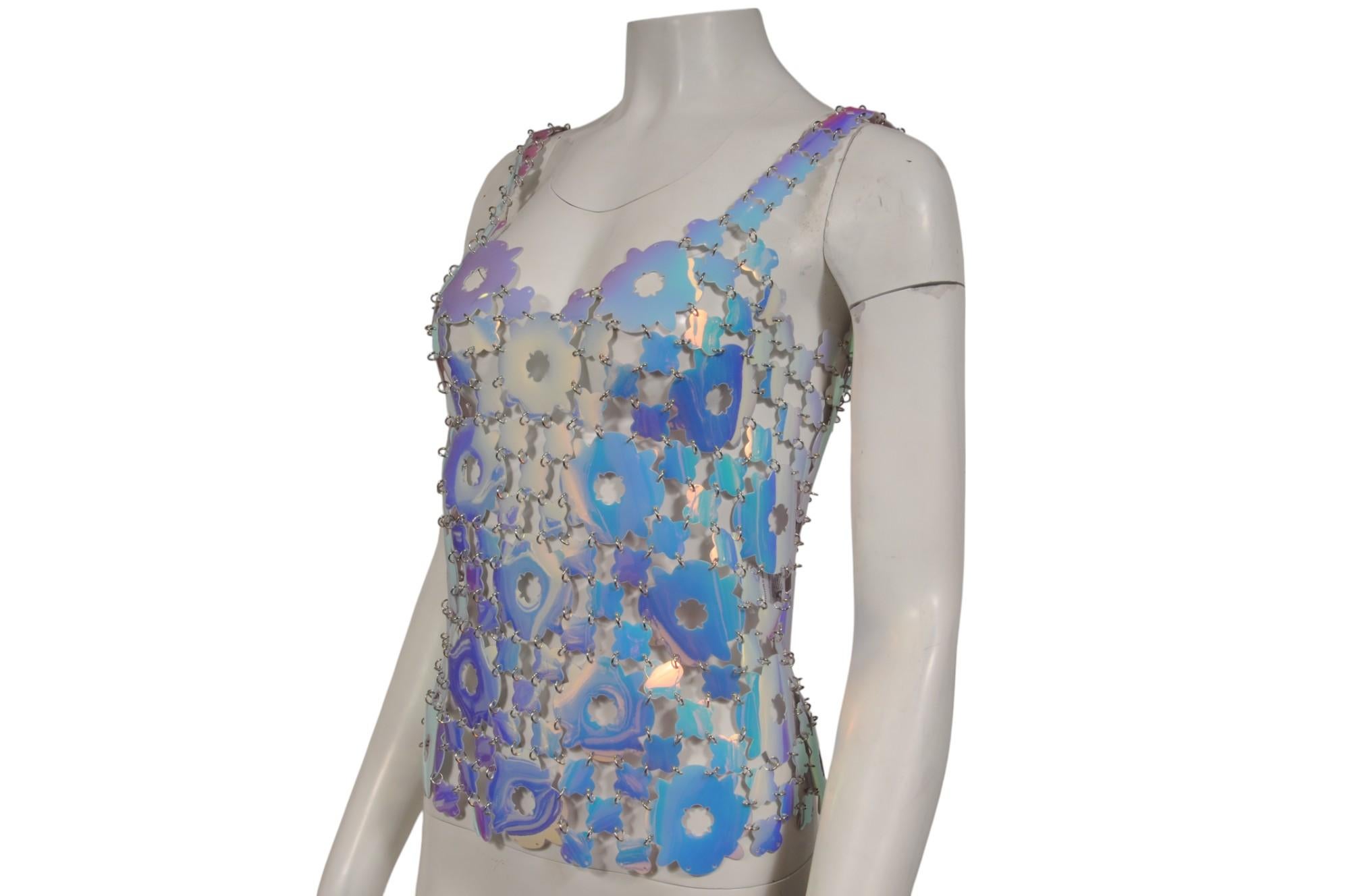 Paco Rabanne Donna Daisy Chain Link Top FR 36 US Small Blue Iridiscent Chainmail in vendita 3