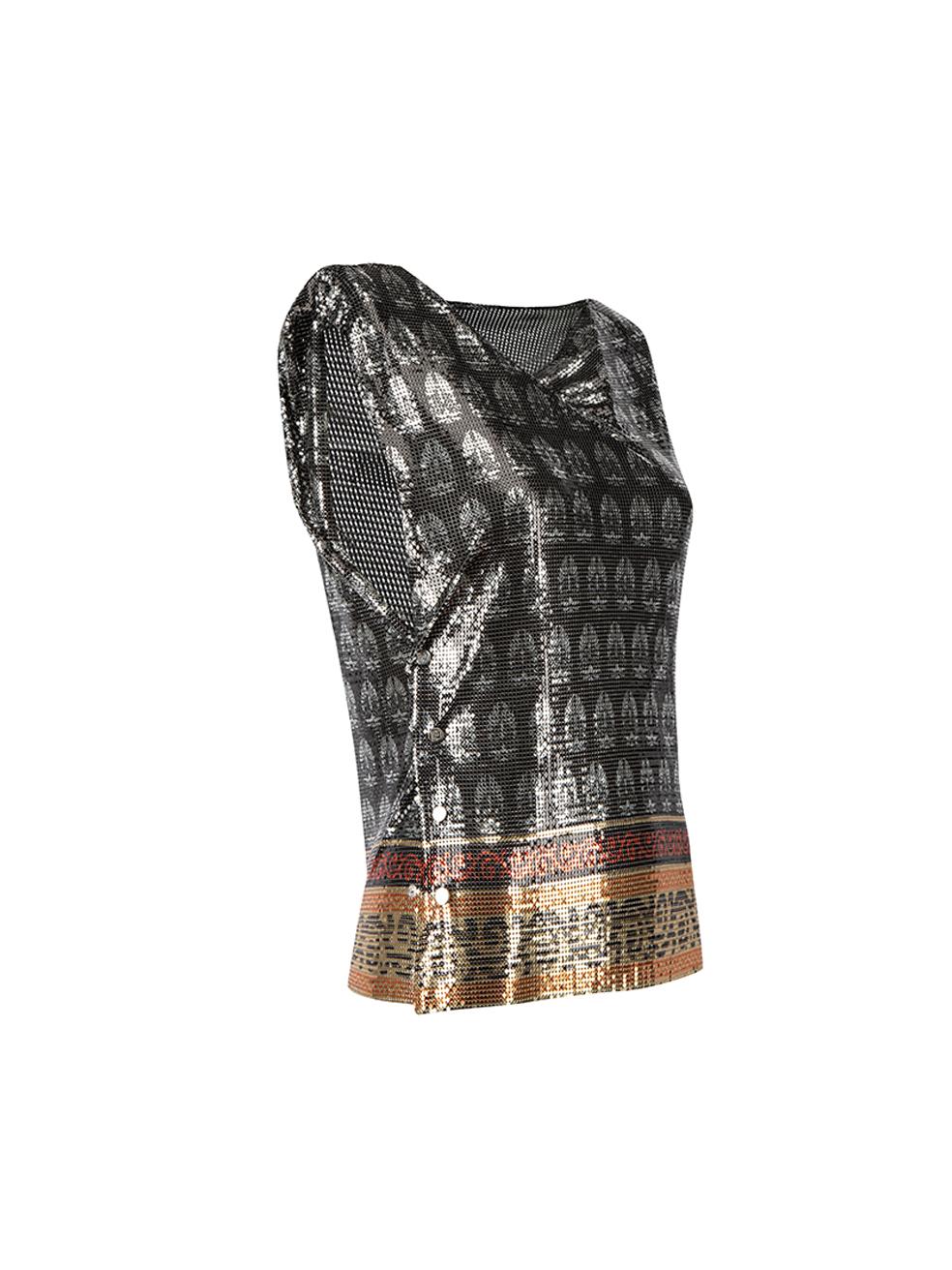 CONDITION is Never Worn. No visible wear to top is evident on this used Paco Rabanne designer resale item. 



Details


Metallic

Chainmail

Sleeveless top

Motif pattern

Bateau drape neckline

Side snap button closure





Made in