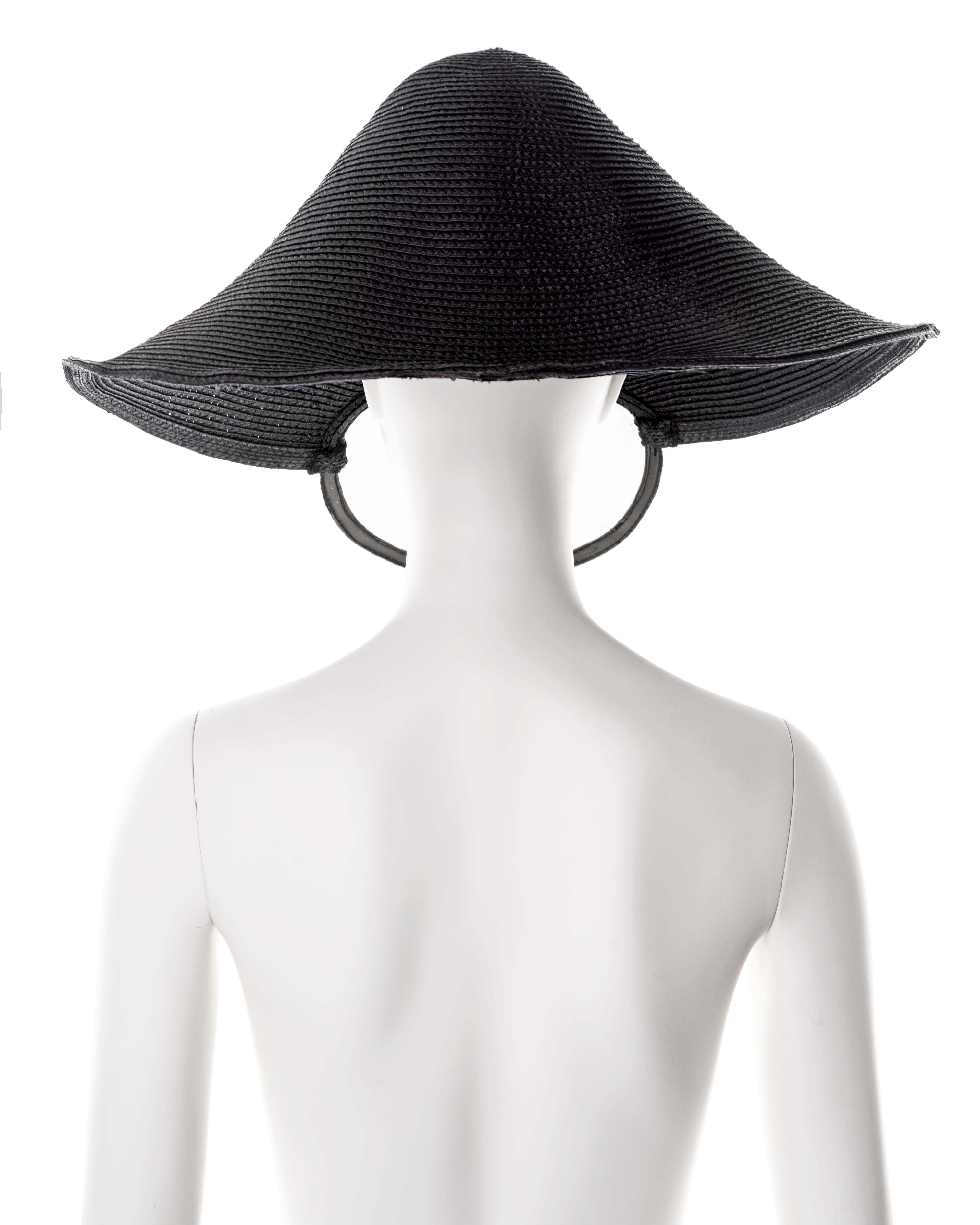 Paco Rabanne x Regis Haute Couture black straw hat with vinyl visor, ss 1994 4