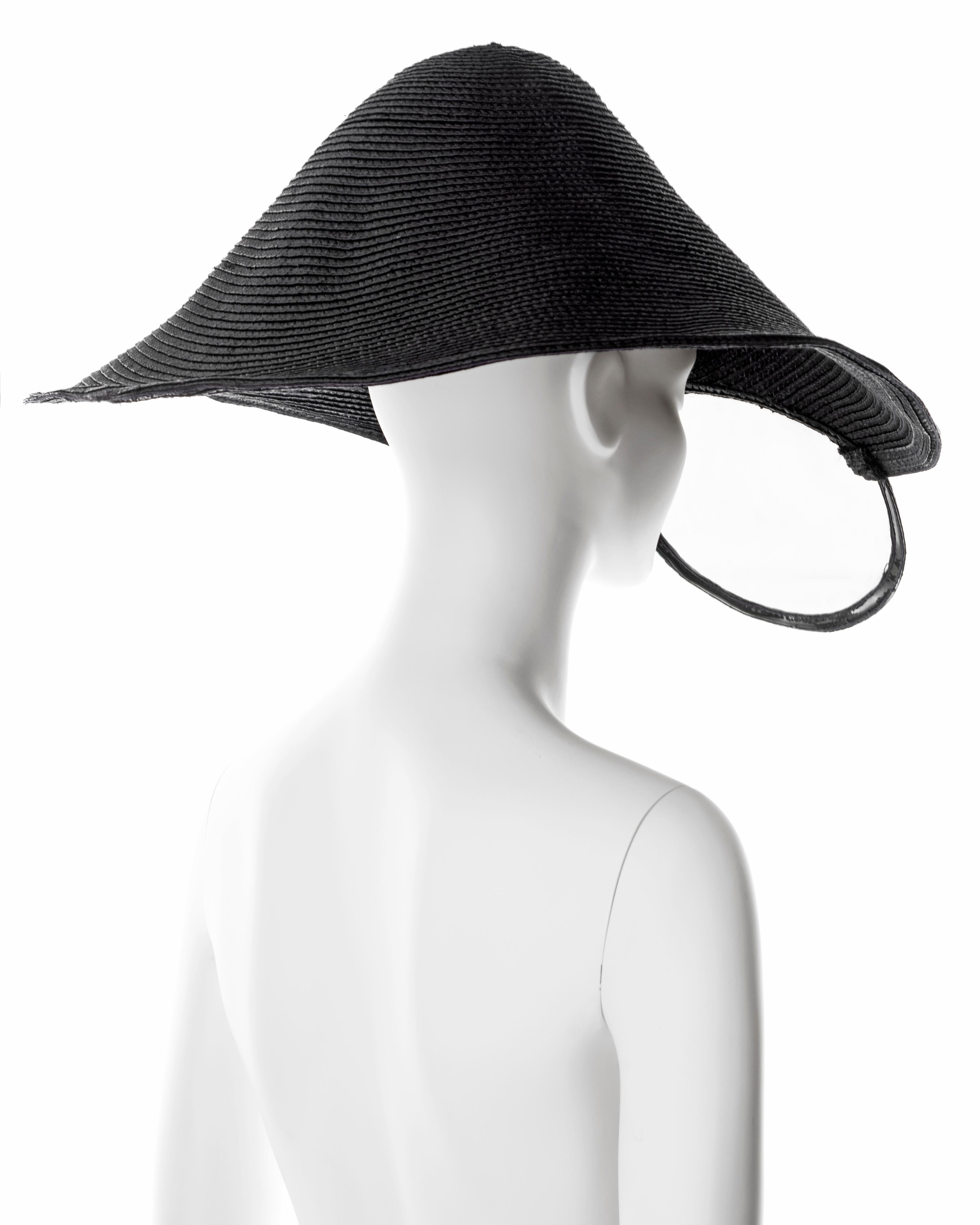 Paco Rabanne x Regis Haute Couture black straw hat with vinyl visor, ss 1994 5