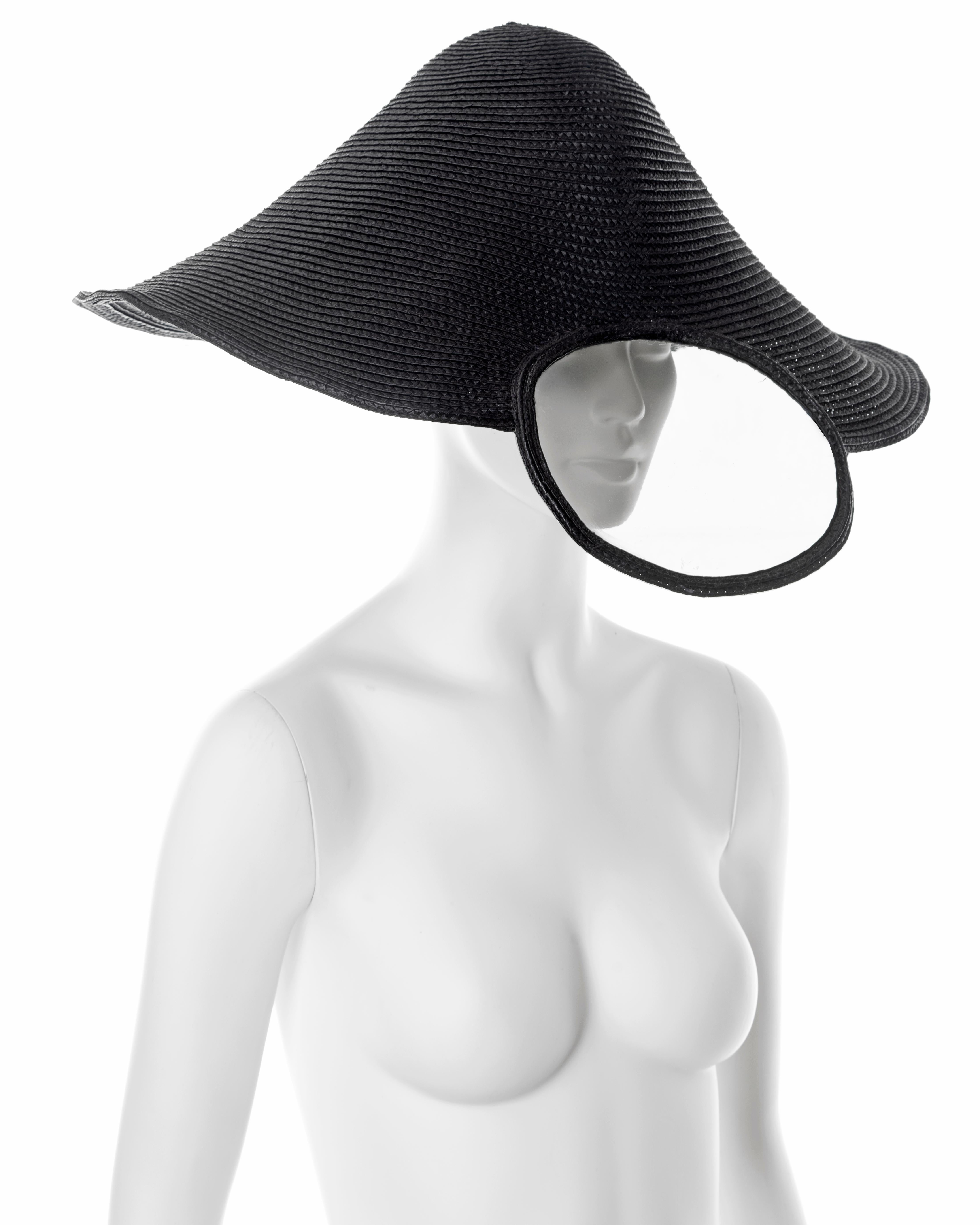 Paco Rabanne x Regis Haute Couture black straw hat with vinyl visor, ss 1994 6