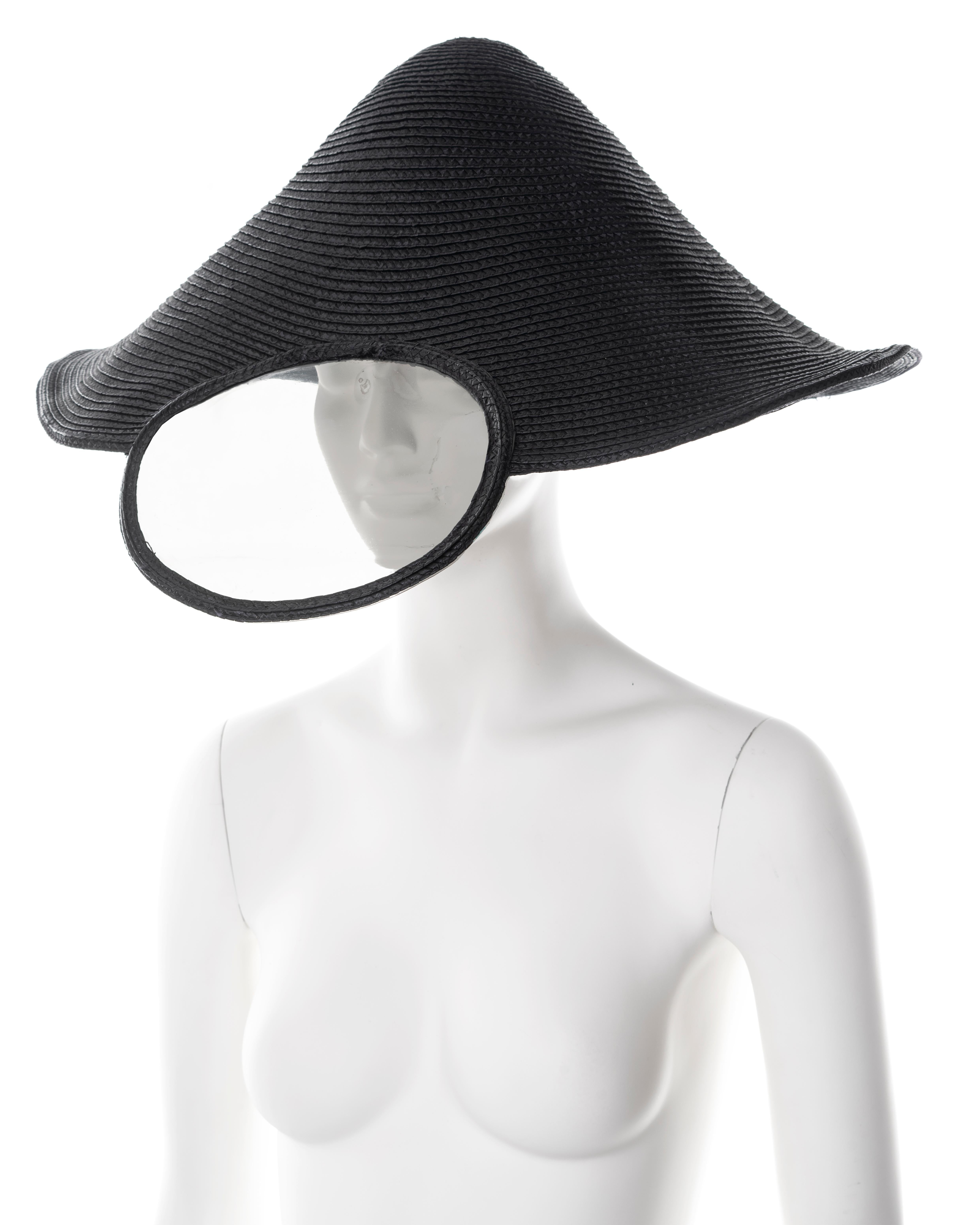 Paco Rabanne x Regis Haute Couture black straw hat with vinyl visor, ss 1994 1