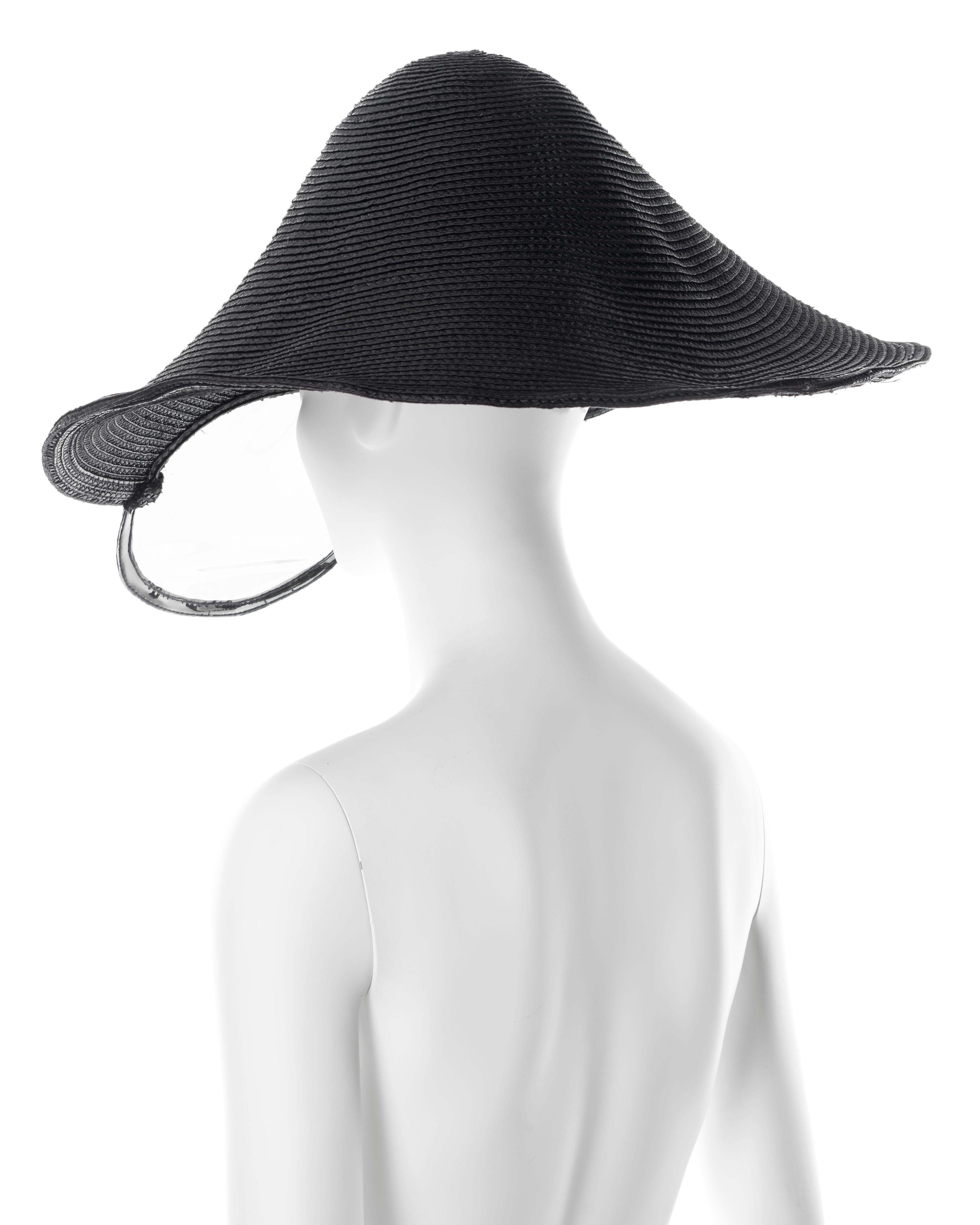 Paco Rabanne x Regis Haute Couture black straw hat with vinyl visor, ss 1994 3
