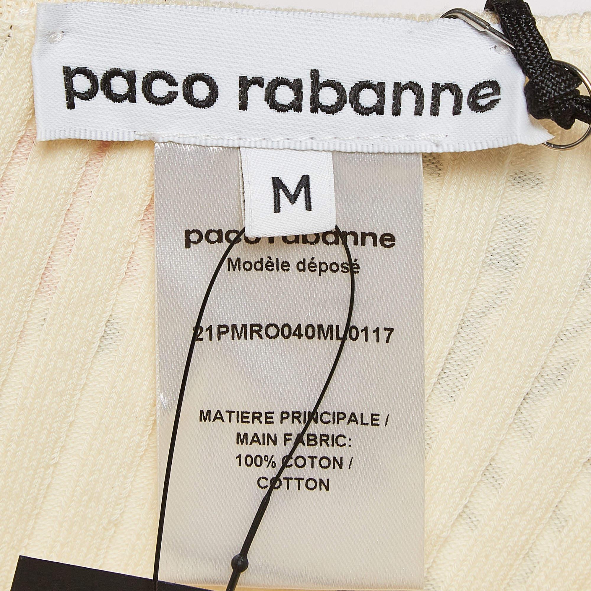Paco Rabbane Cream Floral Print Rib Knit Midi Dress M In New Condition For Sale In Dubai, Al Qouz 2