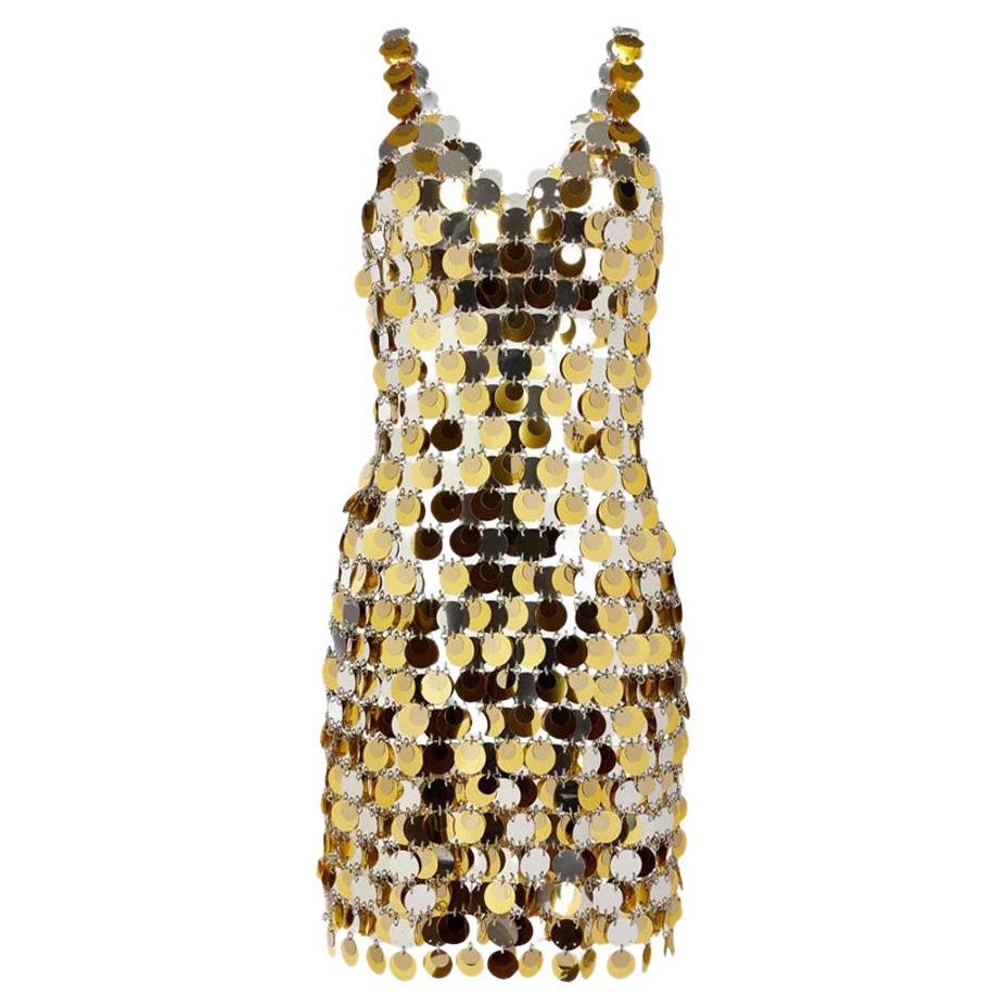 PACO ROBANE GOLDEN PELLETS DRESS Sz FR 36 