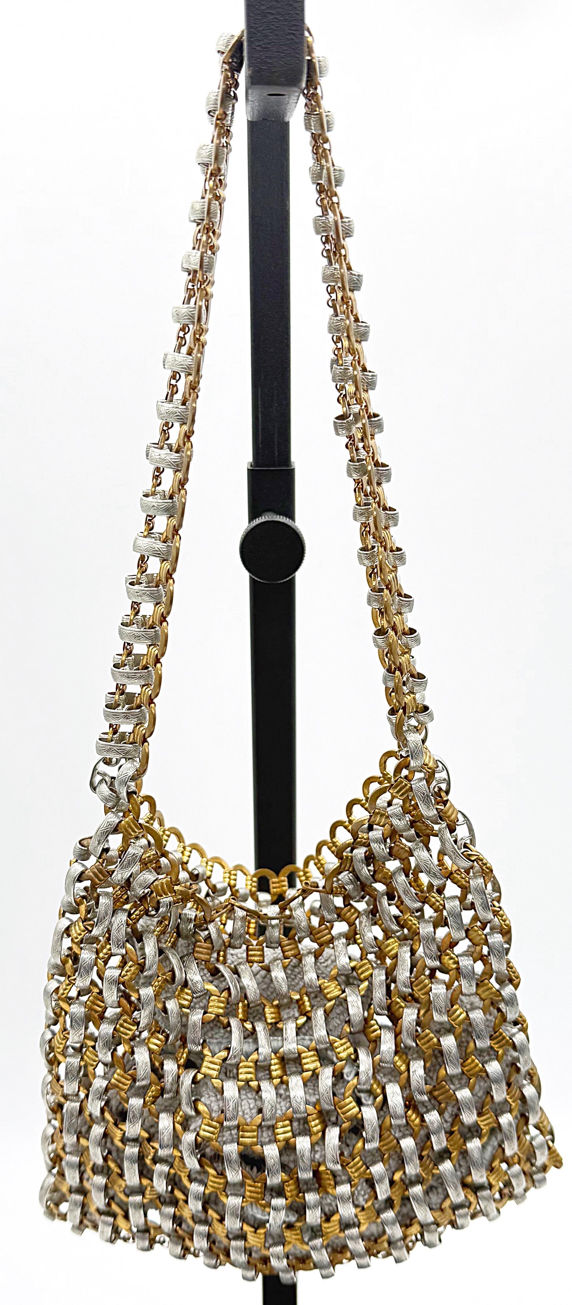 Paco Robanne 1960s Chain Link Silver and Gold Metal Evening Bag Handbag Purse For Sale 5