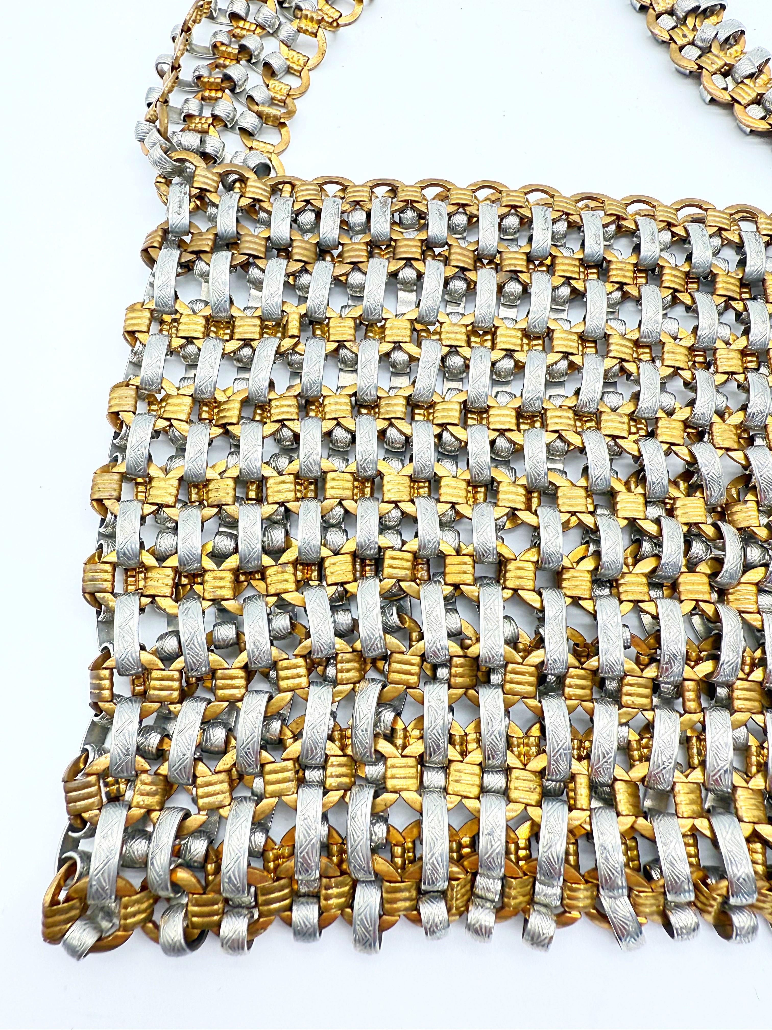 Beige Paco Robanne 1960s Chain Link Silver and Gold Metal Evening Bag Handbag Purse For Sale
