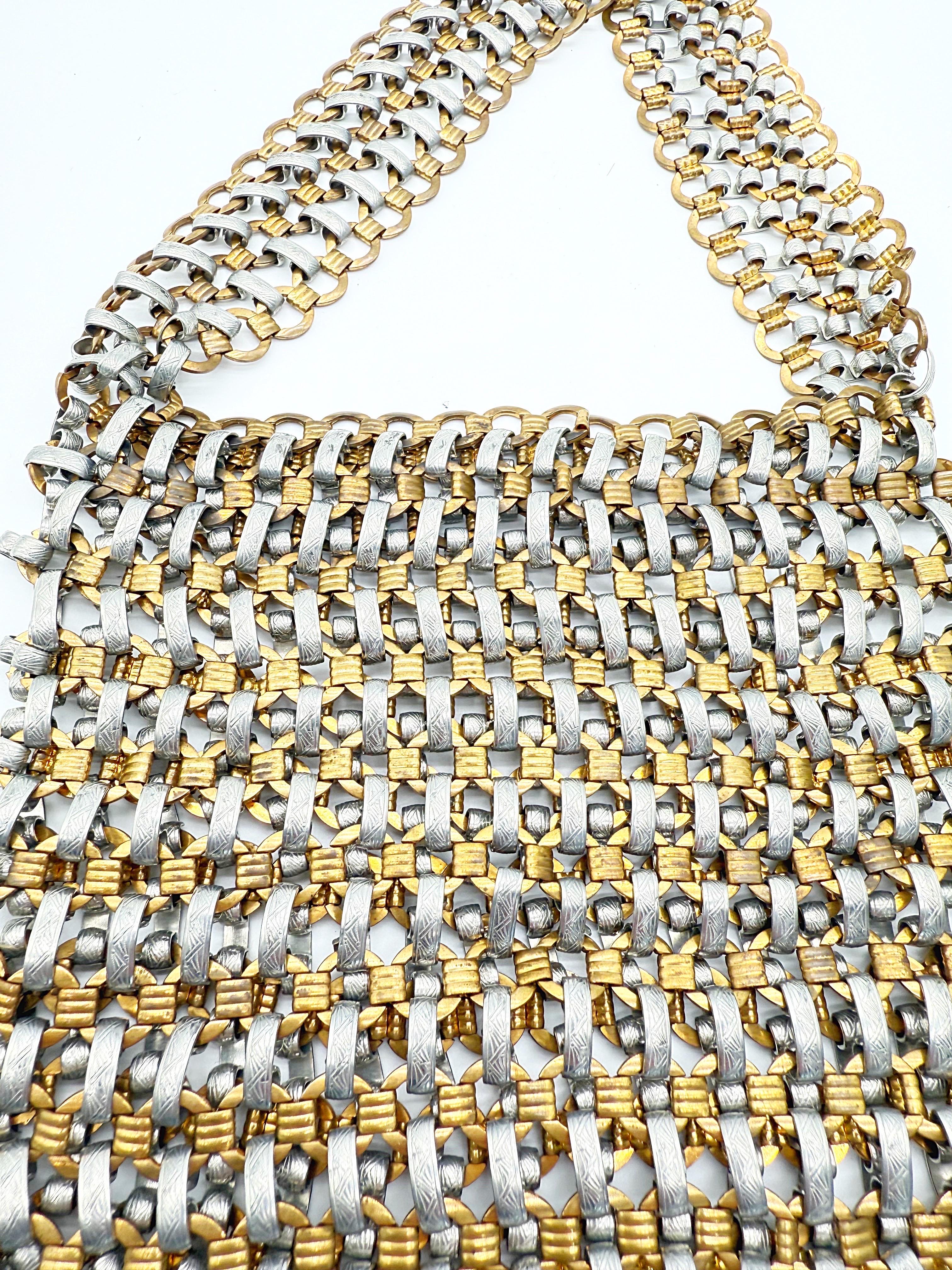 Paco Robanne 1960s Chain Link Silver and Gold Metal Evening Bag Handbag Purse For Sale 3