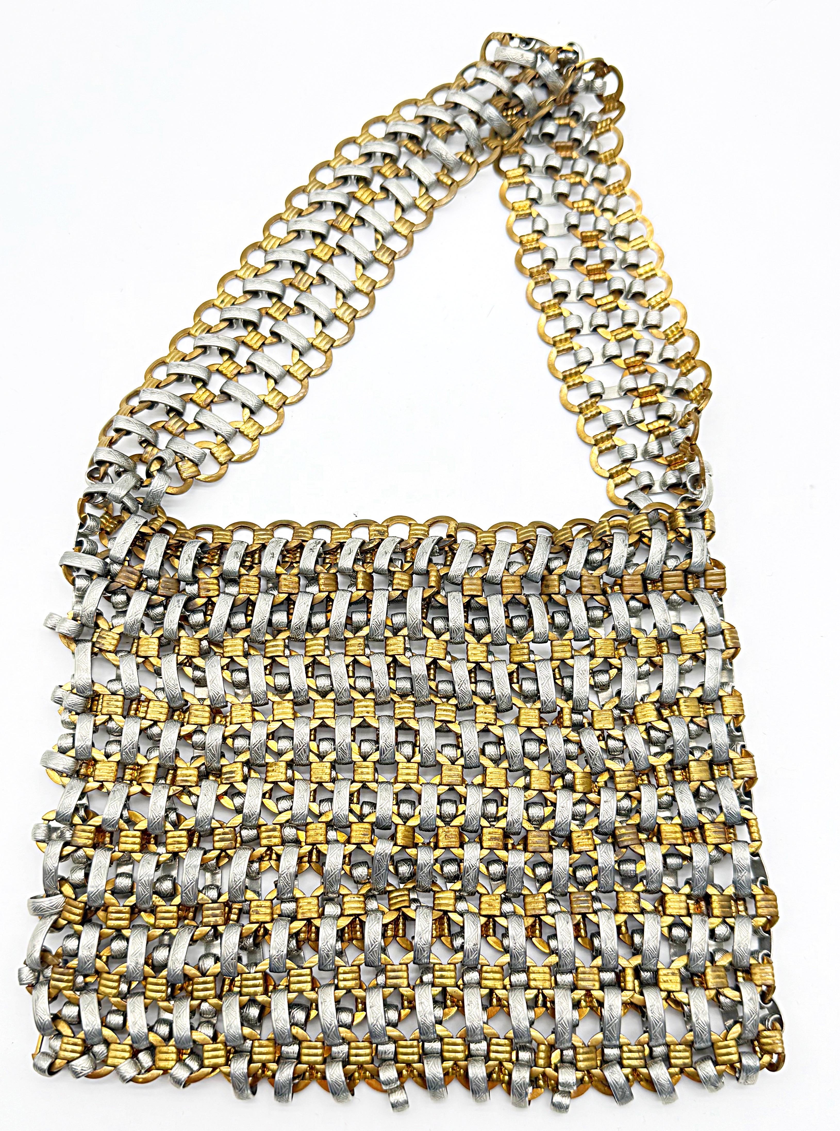 Paco Robanne 1960s Chain Link Silver and Gold Metal Evening Bag Handbag Purse For Sale 4