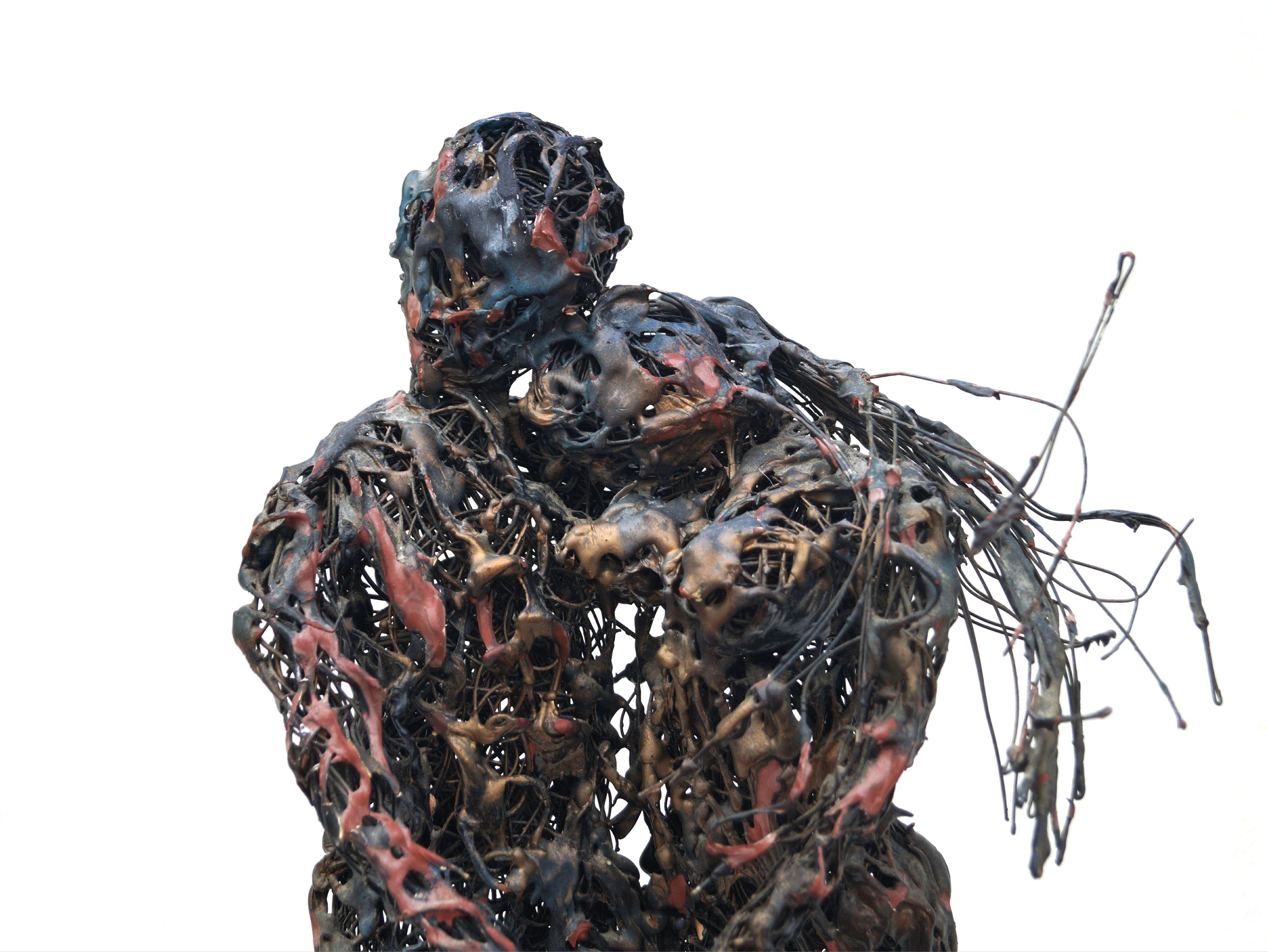 Paco Valle Brutalist Metal Wire Sculpture Man and Woman Paul Evans Style en vente 5