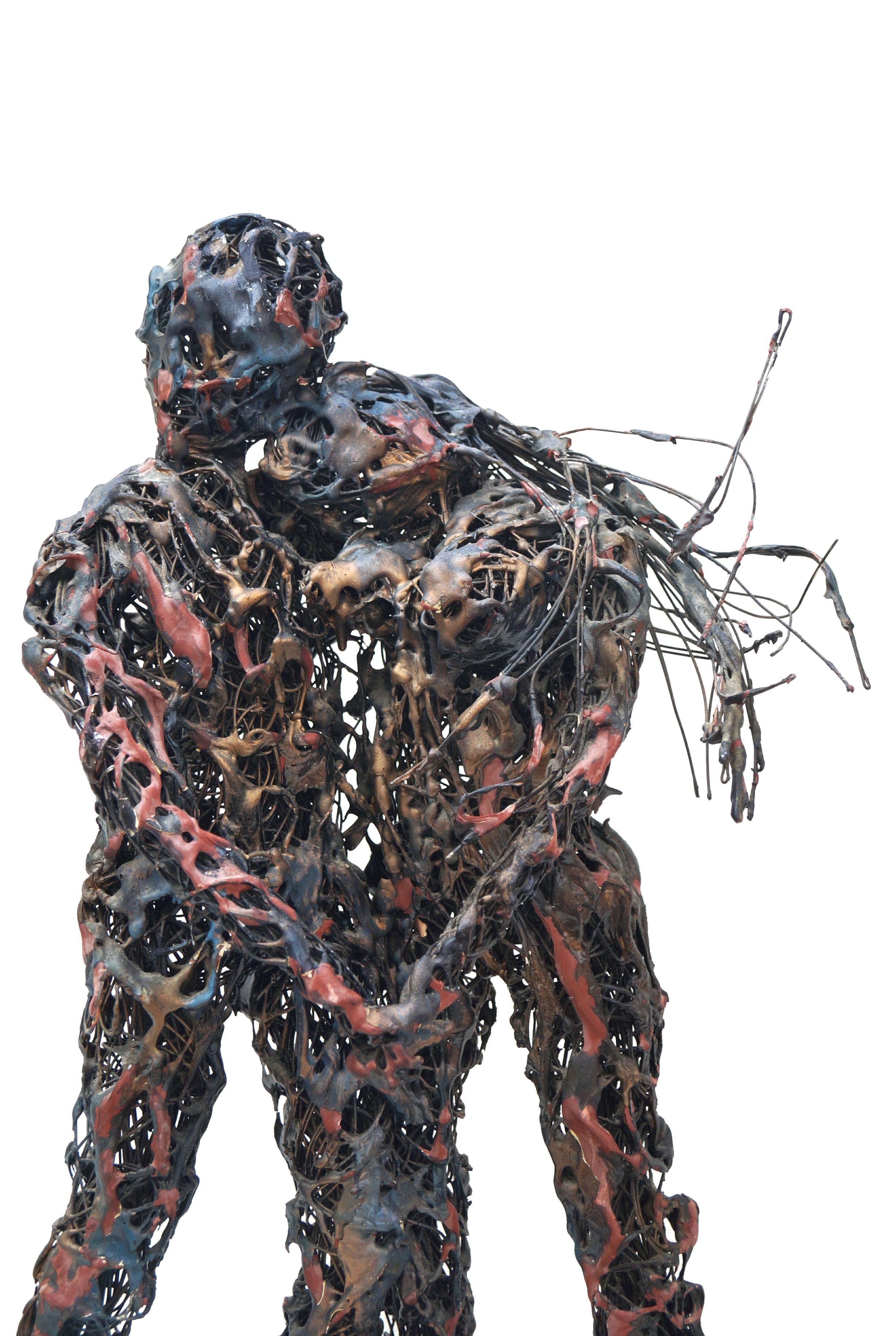 Espagnol Paco Valle Brutalist Metal Wire Sculpture Man and Woman Paul Evans Style en vente