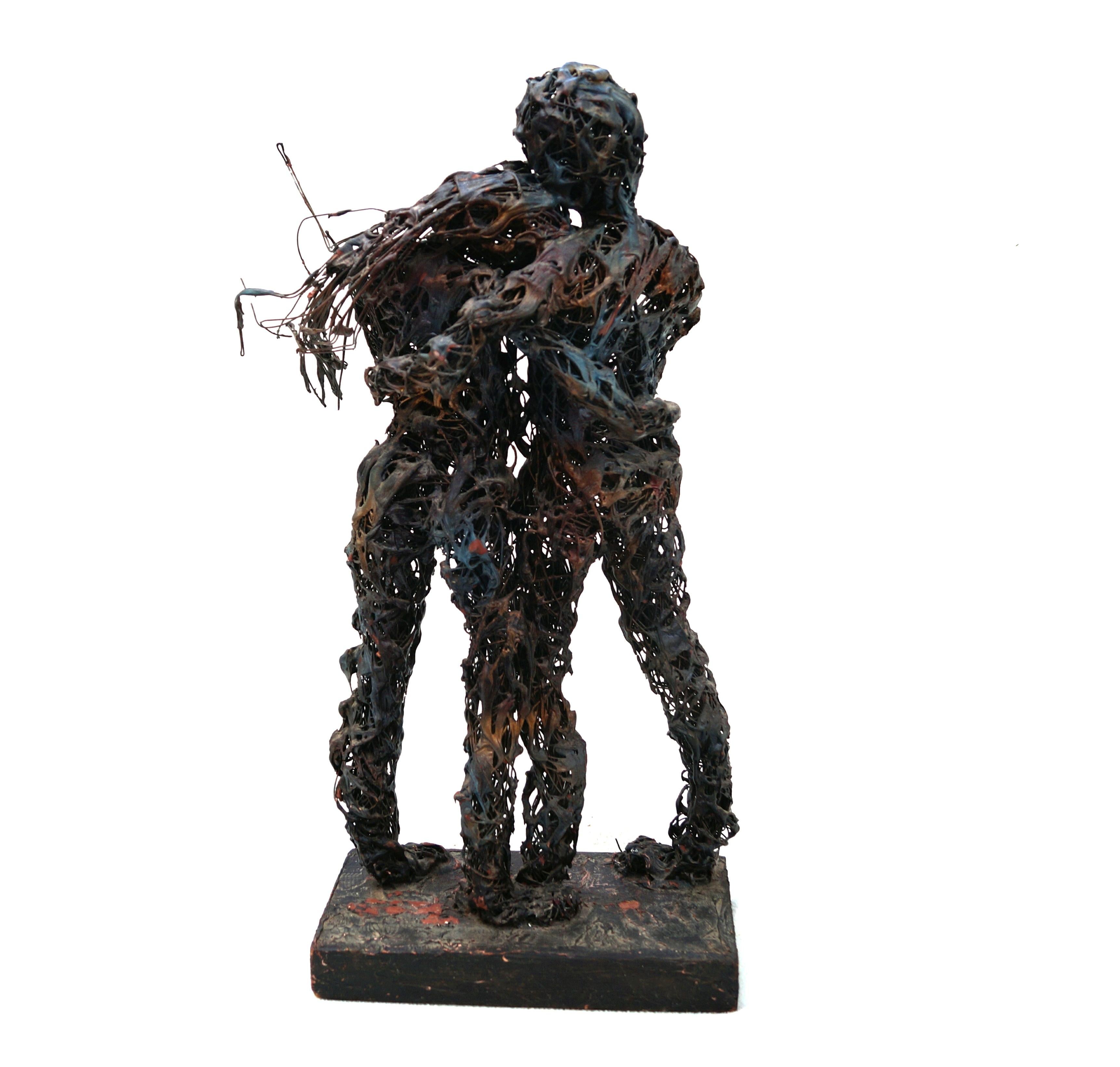 Paco Valle Brutalist Metal Wire Sculpture Man And Woman Paul Evans Style For Sale 2