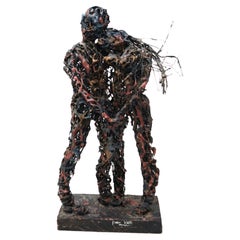Paco Valle Brutalist Metal Wire Sculpture Man And Woman Paul Evans Style