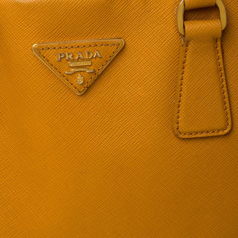 Women's Pada Orange Saffiano Leather Convertible Open Tote