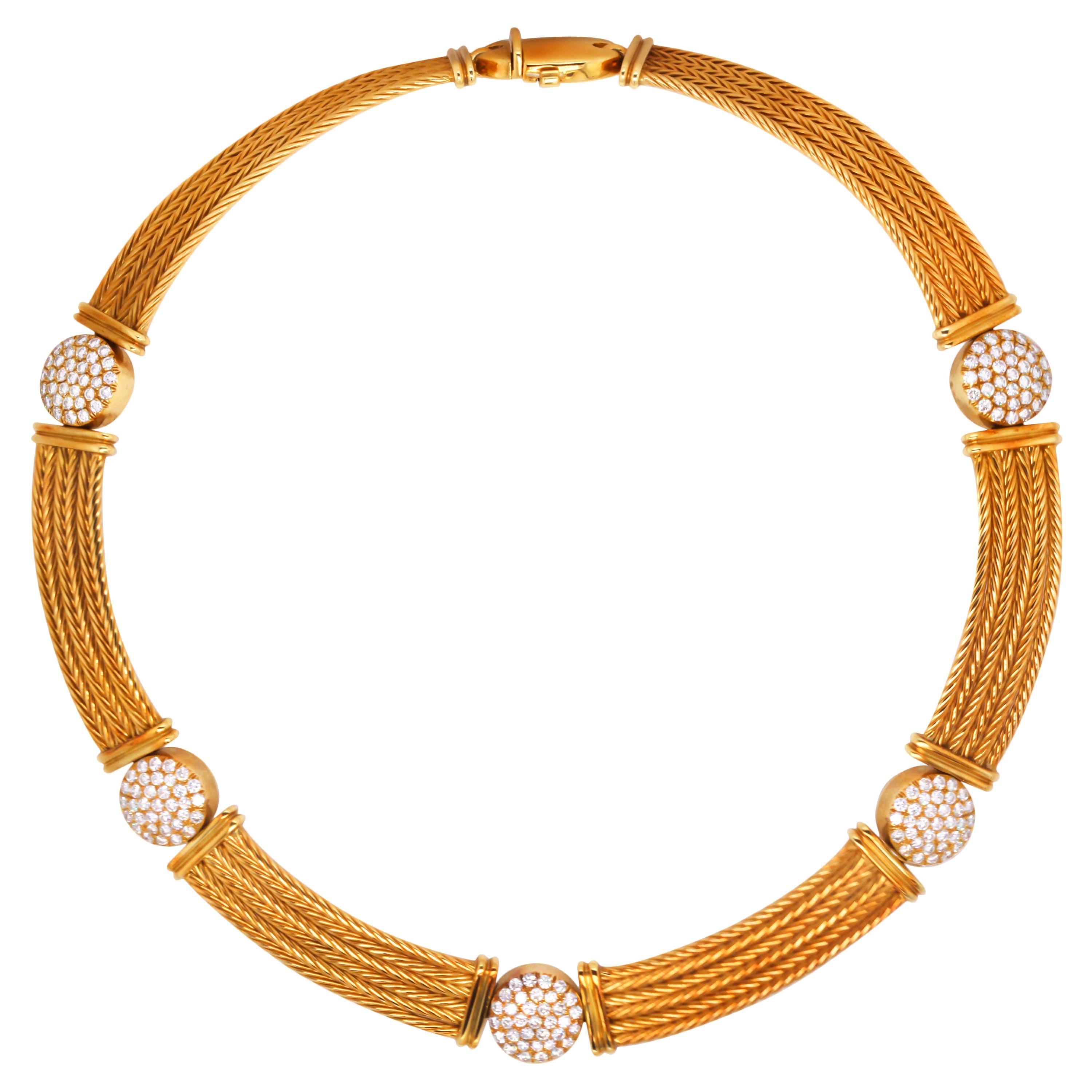 Padani 18 Karat Yellow Gold and Diamond Woven Choker Necklace