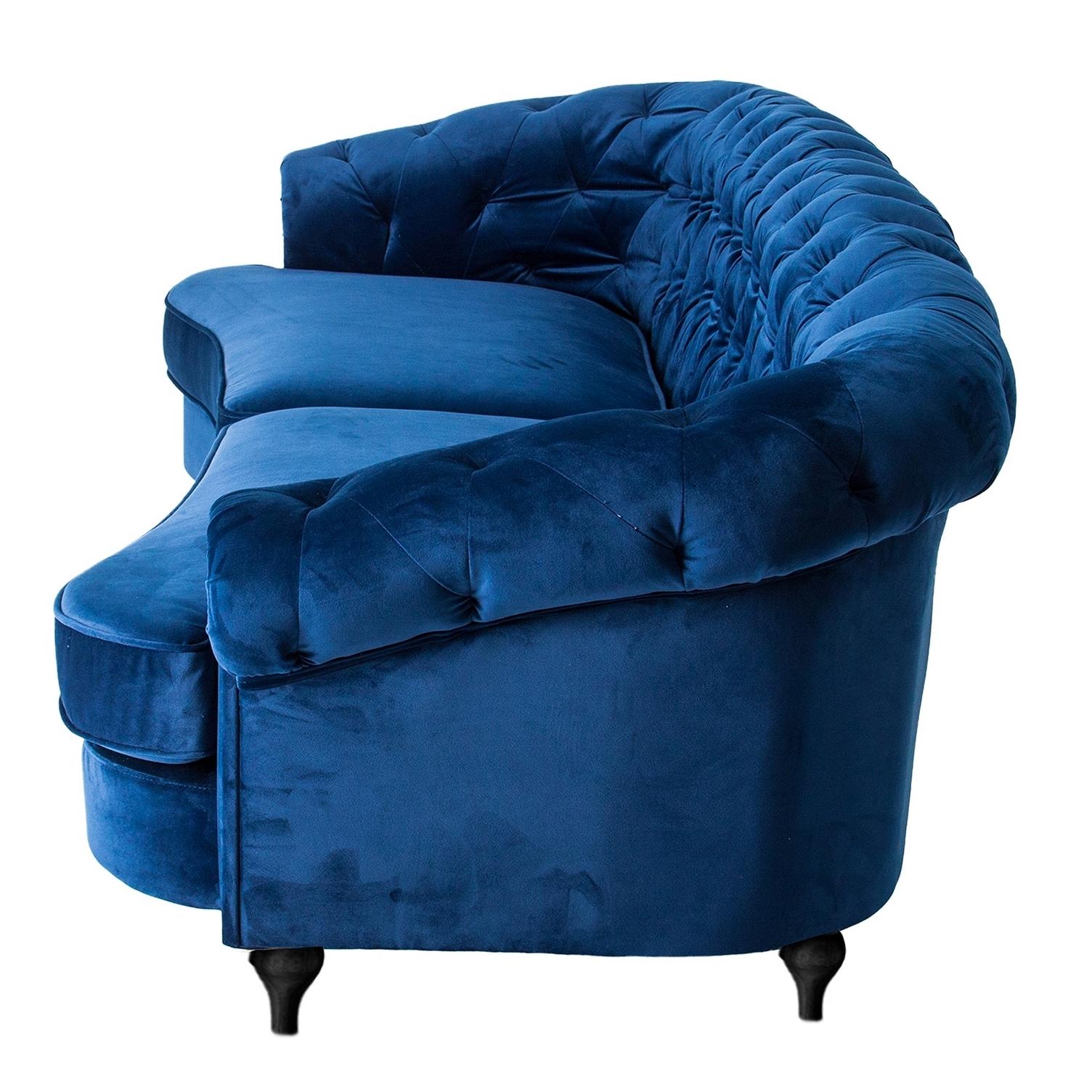 Mid-Century Modern Padded Blue Velvet and Black Lacquered Sofa